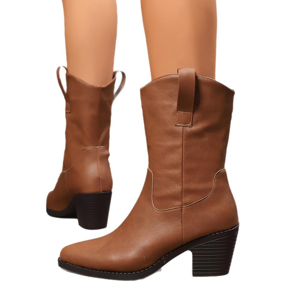 2025 Autumn Plus Size Women's British Style Pointed Toe High Heel Martin Boots