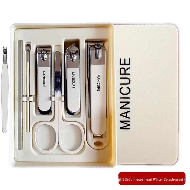Stainless Steel Nail Clippers Set: Portable Mani-Pedi Tools with Ear Pick, Pedicure Knife, Oblique Clippers, and Dead Skin Scissors.