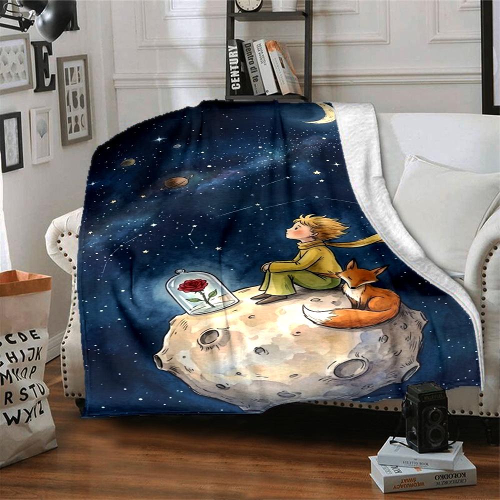 Coperta Stampata Tema Il Piccolo Principe - Perfetta per Divano, Letto, Viaggio e Uso Esterno | Lavabile in Lavatrice, Accogliente e Resistente.
