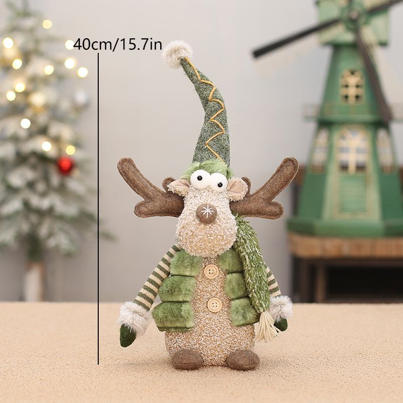 Cross-border Reindeer Plush Toy: Green Fabric Fawn Christmas Ornament for Hotel Window Display