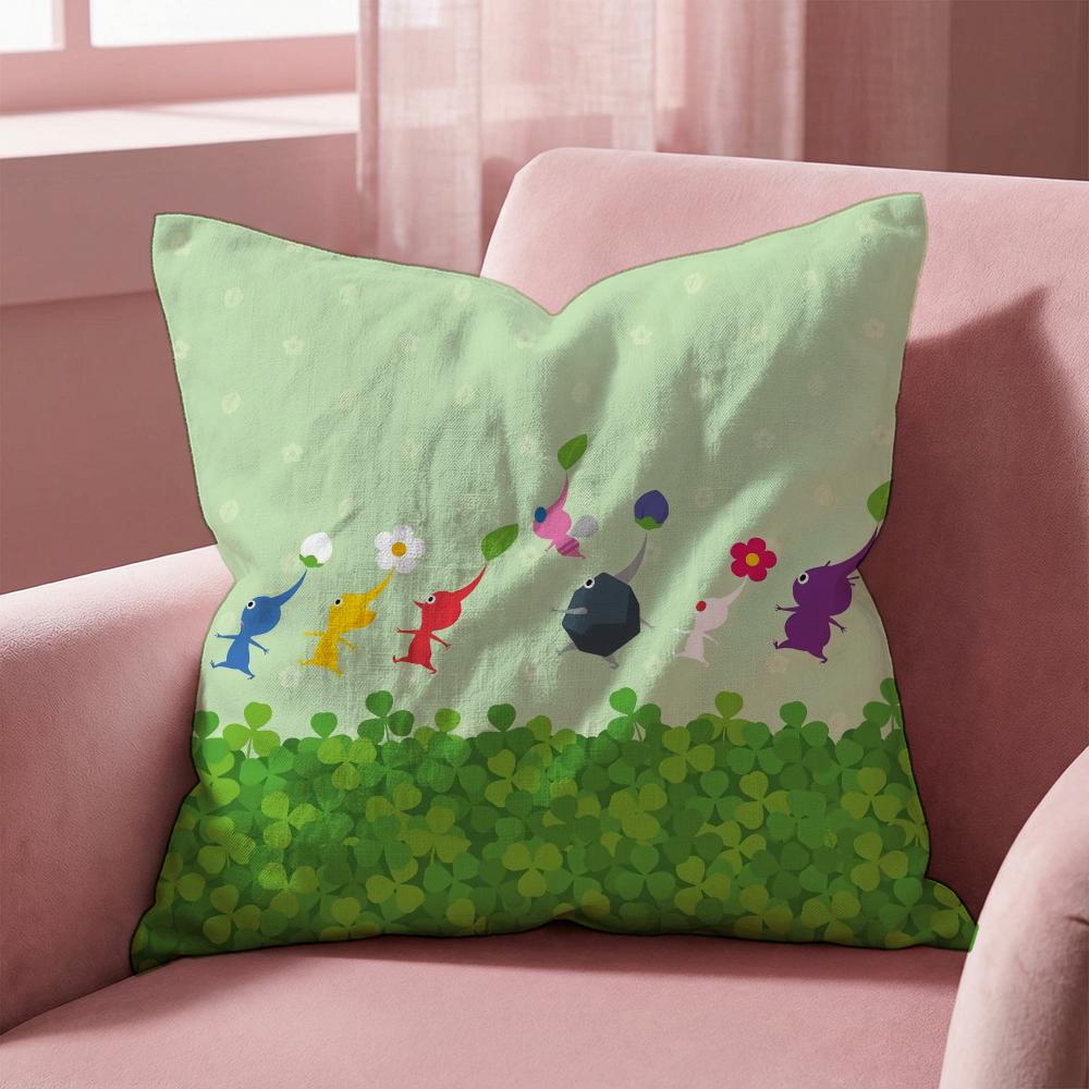 Cartoon Cute PIKMINS Cushion Cover Multi-Scene Pillow Cover for Home & Car - Reversible, Soft & Durable for Daily Use