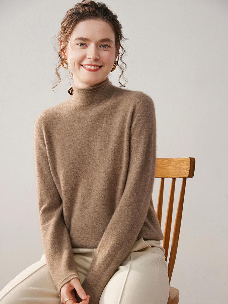 Ribbed Cashmere Half-High Neck Sweater - Women's Autumn/Winter Fashion Loose Knit Pullover