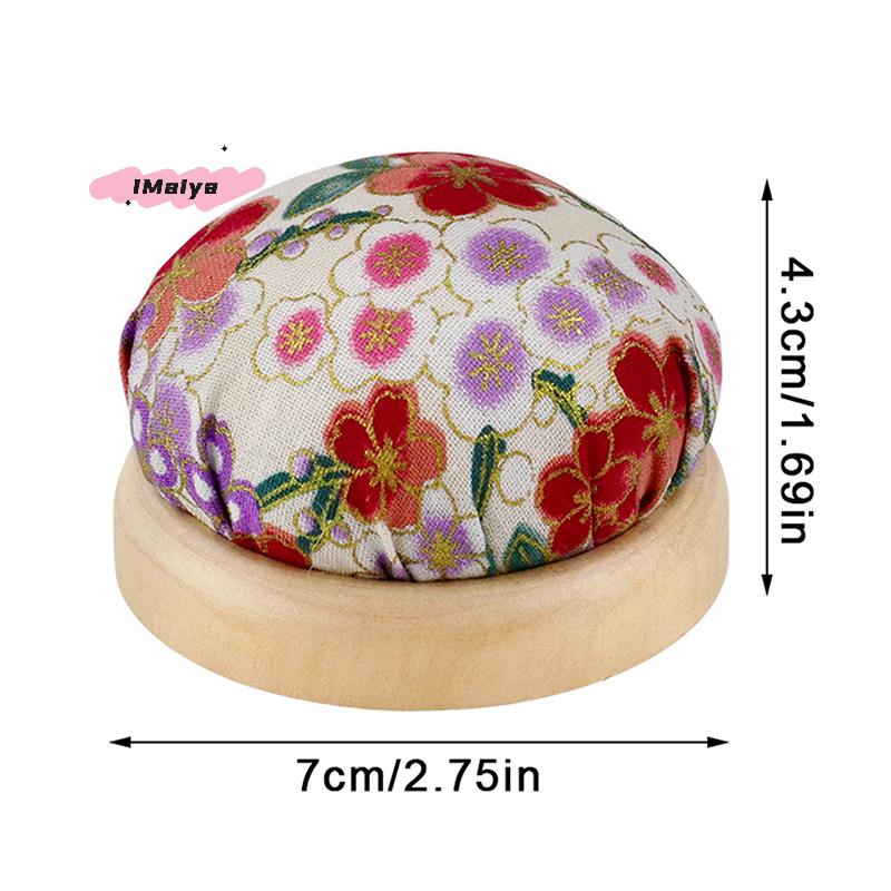 M-1PC Vintage Flower Embroidery Pin Cushions Half Round Pin Pad With Wooden Base Needle Holder For DIY Craft Sewing Accessories
