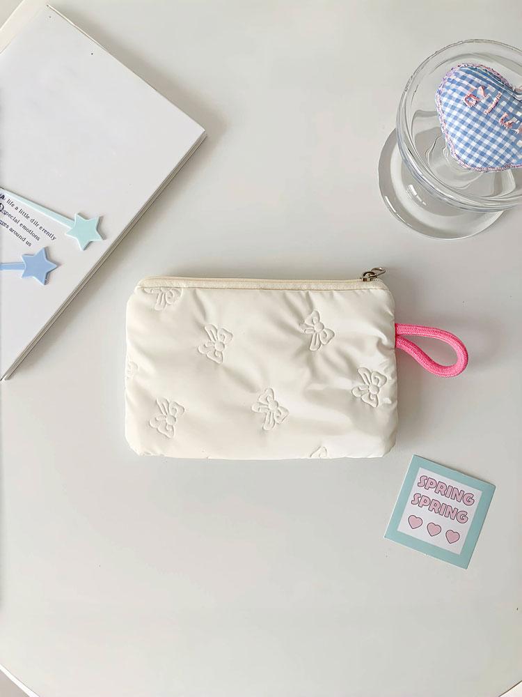 1PC autumn and winter bow silver gloss makeup bag small portable cute earphone data cable storage bag wallet
