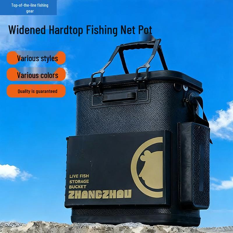 Foldable Hard Shell Fishing Bucket & Seat with Integrated Live Fish Storage