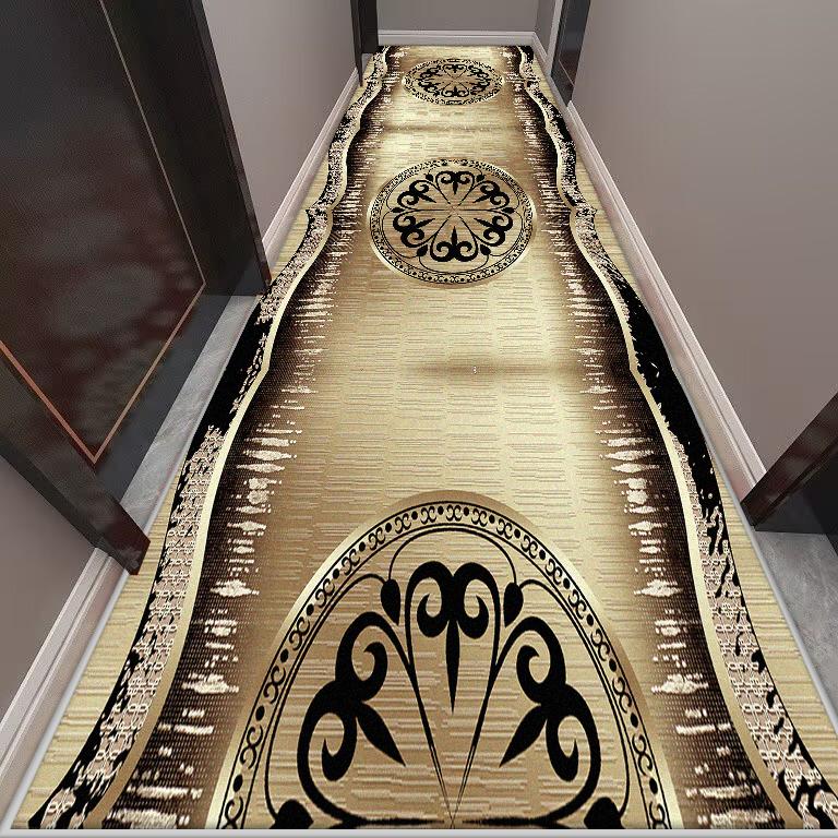 Golden Long Corridor Carpet Luxury European Decoration Hallway Rug Non-slip Easy Cleaning Floor Mat Stairway Runners Carpets