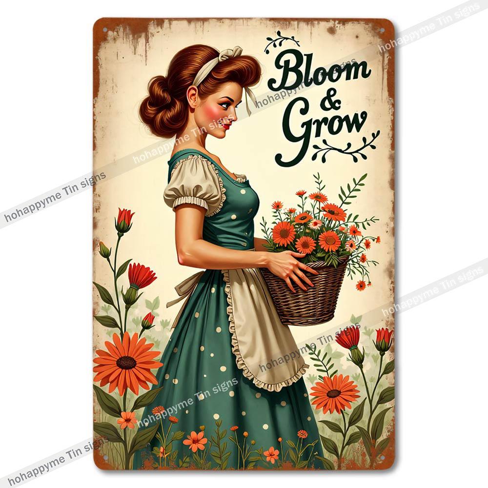 Retro Blumen Metallblechschilder Heimdekoration Wandkunst Garten Bauernhaus Landhausküche Badezimmer Wohnzimmer