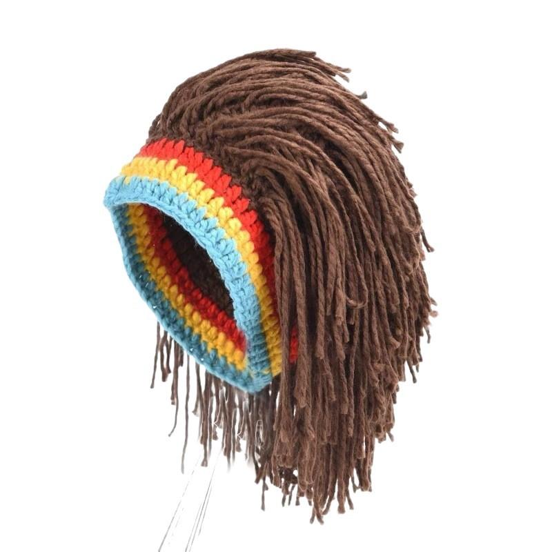Men Women Synthetic Wig False Braid Dreadlocks Beanie Cap Handmade Crochet Hat Cosplay Party Headwear Warm Knitted Wig Hat