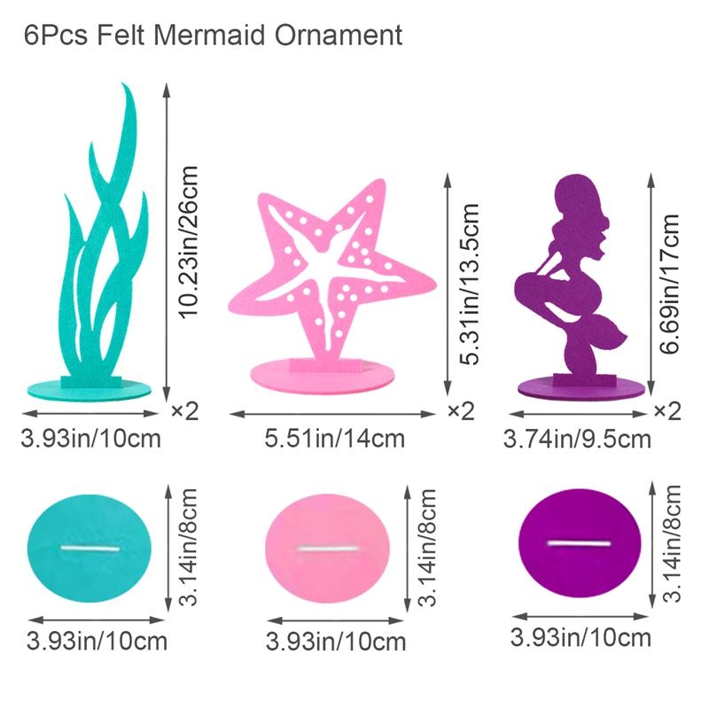 6Pcs Little Mermaid Theme Party Decorations DIY Felt Coral Table Ornament Under the Sea Girl Birthday Party Supplies Baby Shower