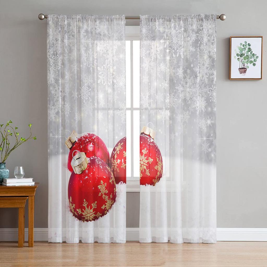 Christmas Curtain Bedroom Living Room Cafe Xmas Santa Claus Chiffon Voile Window Drapes Treatments Light Filtering Polyester Ideal For Great