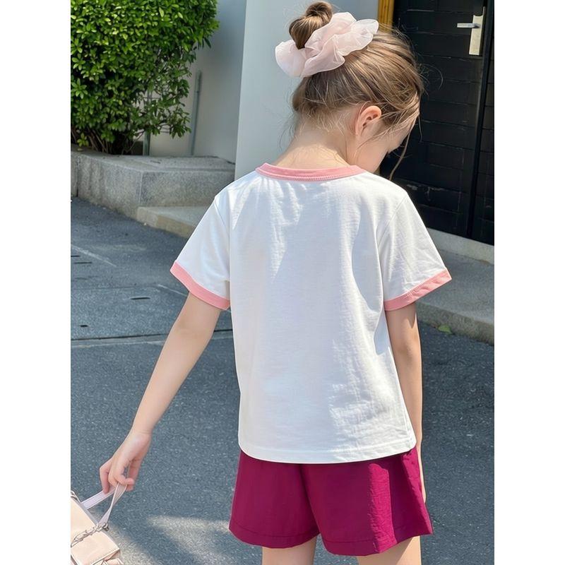 Korean Style Kidsren's Clothing Summer New Style 2026 Kidsren's Pure Cotton Short-Sleeved T-Shirt Cartoon Round Neck Pullover Girls' Clothes