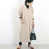 Autumn and Winter Shirt Base Dress for Women Solid Color Loose Casual V-neck Long Skirt for Outdoor Wear