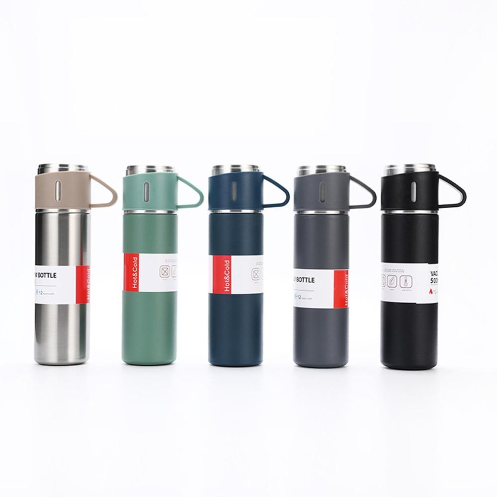 2 Extra Cups Insulated Bottle 500ml Sport Flask Portable Coffee Tumbler For Hot&Cold Drink