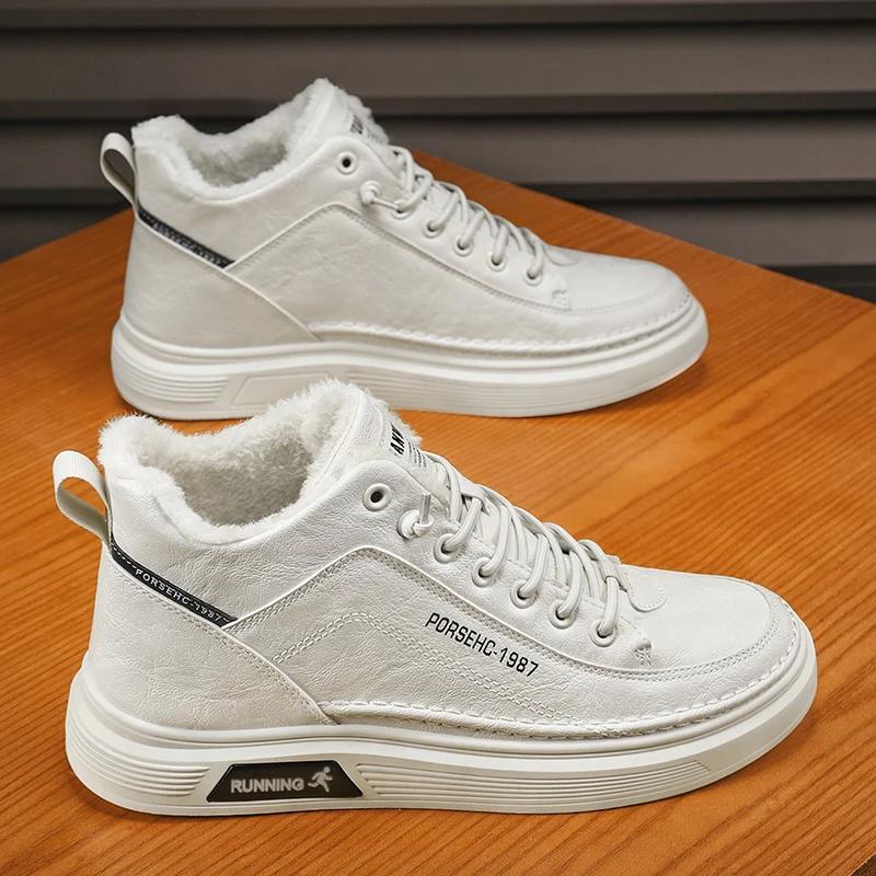 

Горячая мужская зимняя повседневная обувь белого цвета, модные универсальные туфли средней высоты, теплые ботильоны, мужские бархатные ботинки с утолщенной кожаной подошвой 44 чёрный