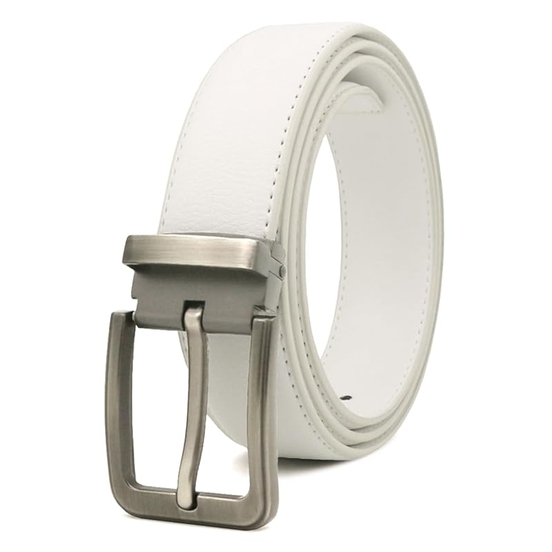 

[KASSAI] 1 pin genuine leather men s belt (white, 136cm)
