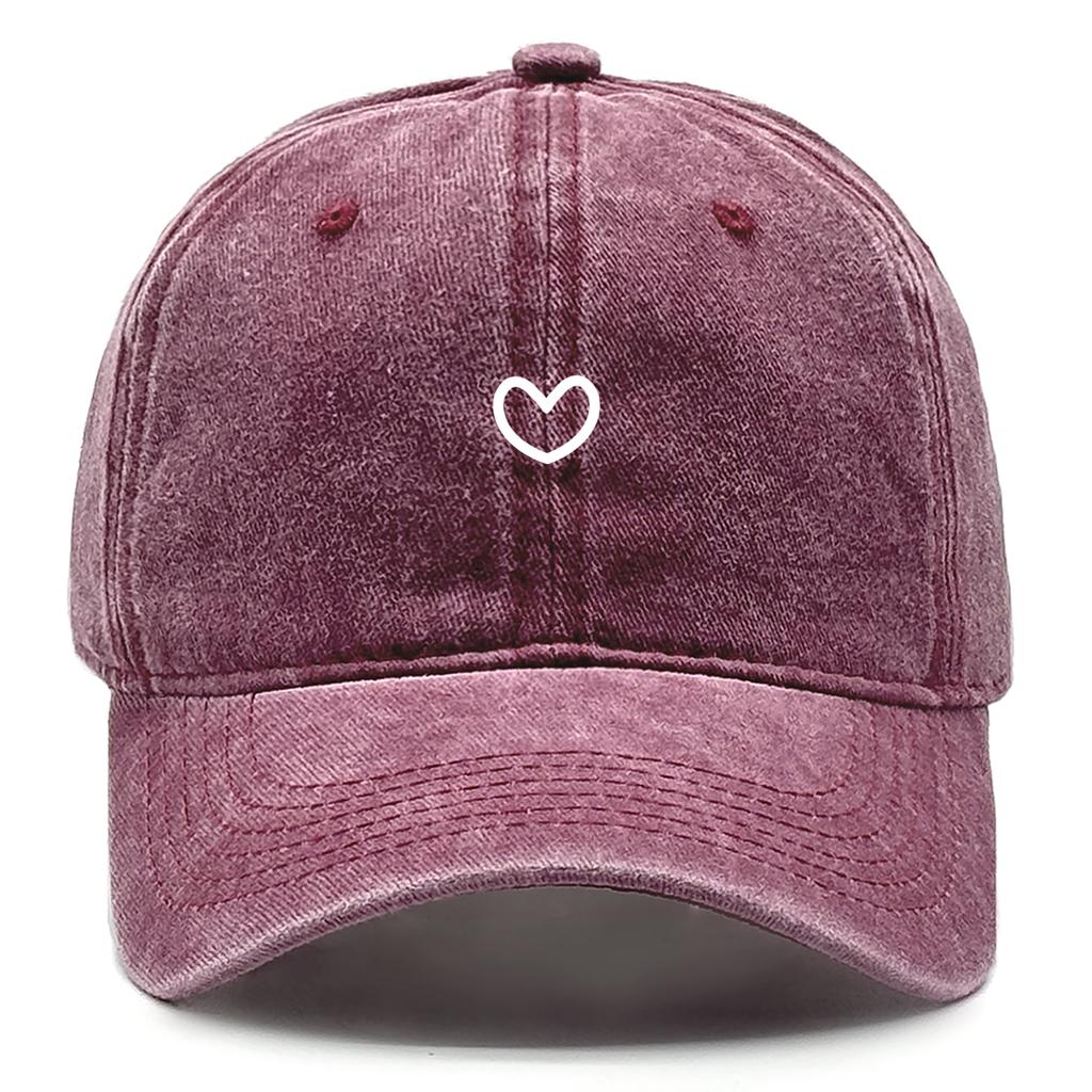 Little Heart Print Snapback Sun Hat Washed Retro Man Cap Adjustable Baseball Cap Perfect For Daily Wear One Size Fits All