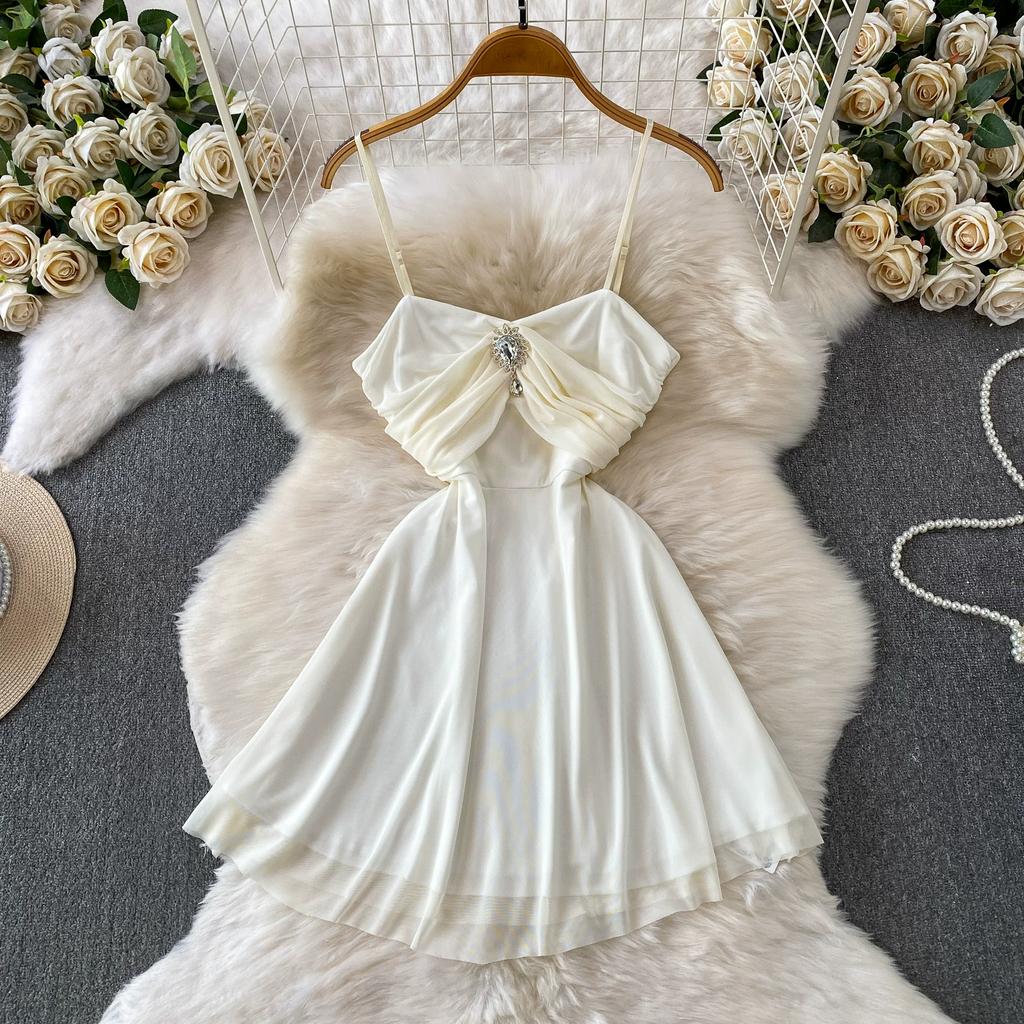 Vestido Mini Bustier Sexy de Malla sin Tirantes para Mujer, sin Mangas, con Pedrería, Espalda Descubierta, Estilizador, Cruzado, Corto