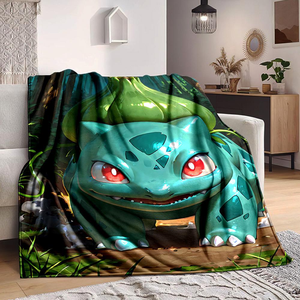 1 szt. Bulbasaur, Koc Pokémon Lekki Koc Flanelowy Koc Rzutowy Na Sofę, Łóżko, Podróż, Kemping, Salon, Biuro, Kanapę