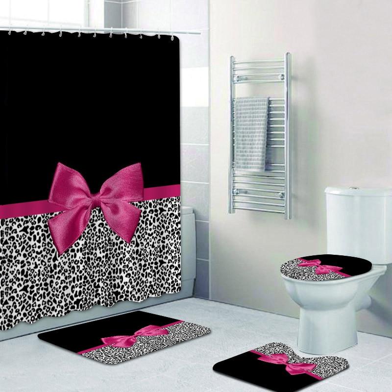 Girly Pink Ribbon Leopard Print Shower Curtain And Bath Rugs Set Modern Cheetah Curtains For Bathroom Home At Affordable S Free Real Reviews With Photos Joom Girly Pink Ribbon Leopard Print, Girly Gray Shower Curtains