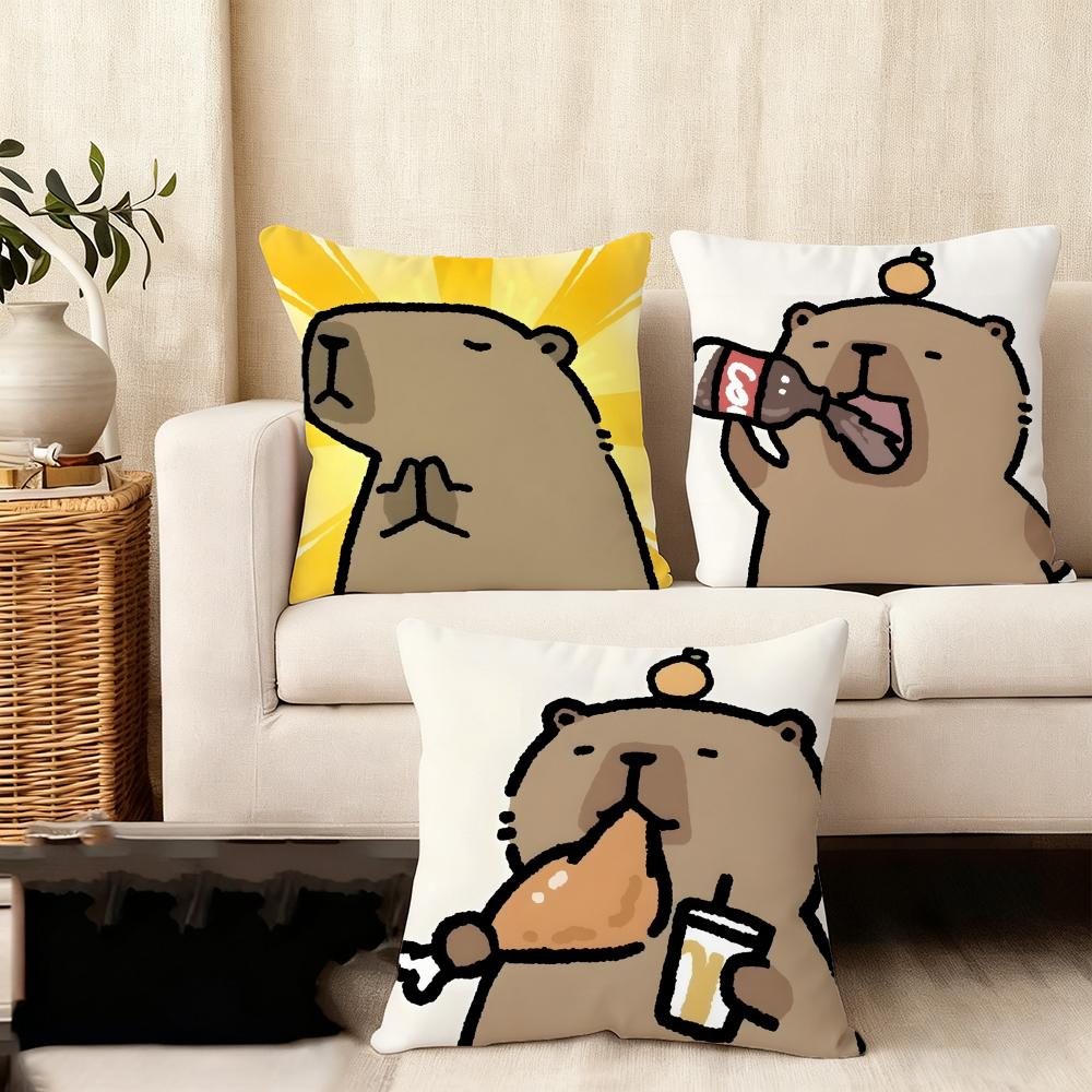 Cushion Cover Silky Short Plush Home Sofa Cushion Cover - Invisible Zipper Home Decoration Cute Animal Cartoon Companion Capybar