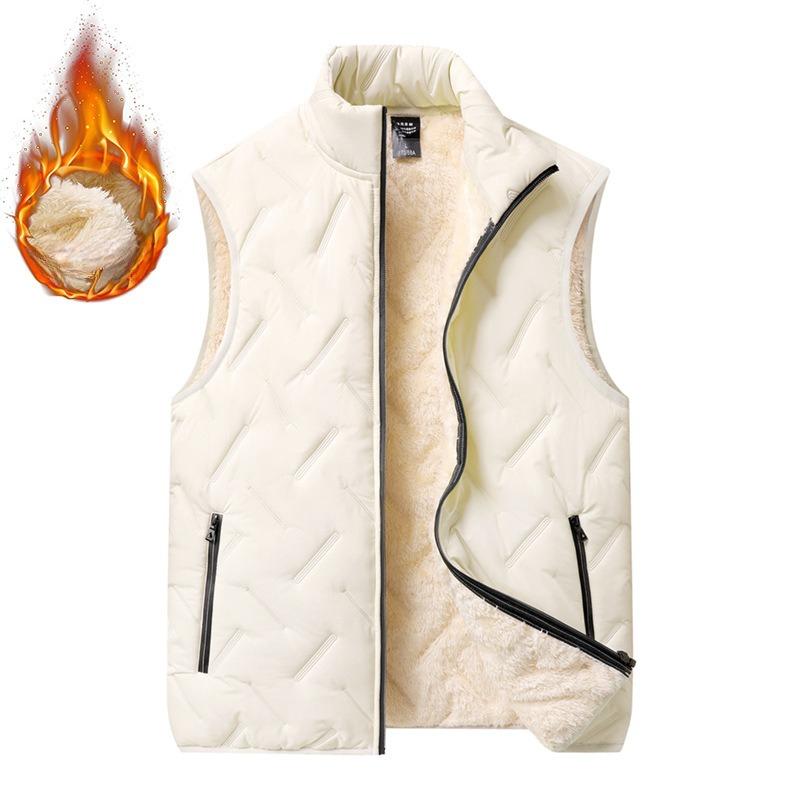 Men's Lamb Velvet Vest for Autumn and Winter Plus Velvet Thickened Warm Cotton Jacket Vest Stand Collar Horse Clip Vest Jacket