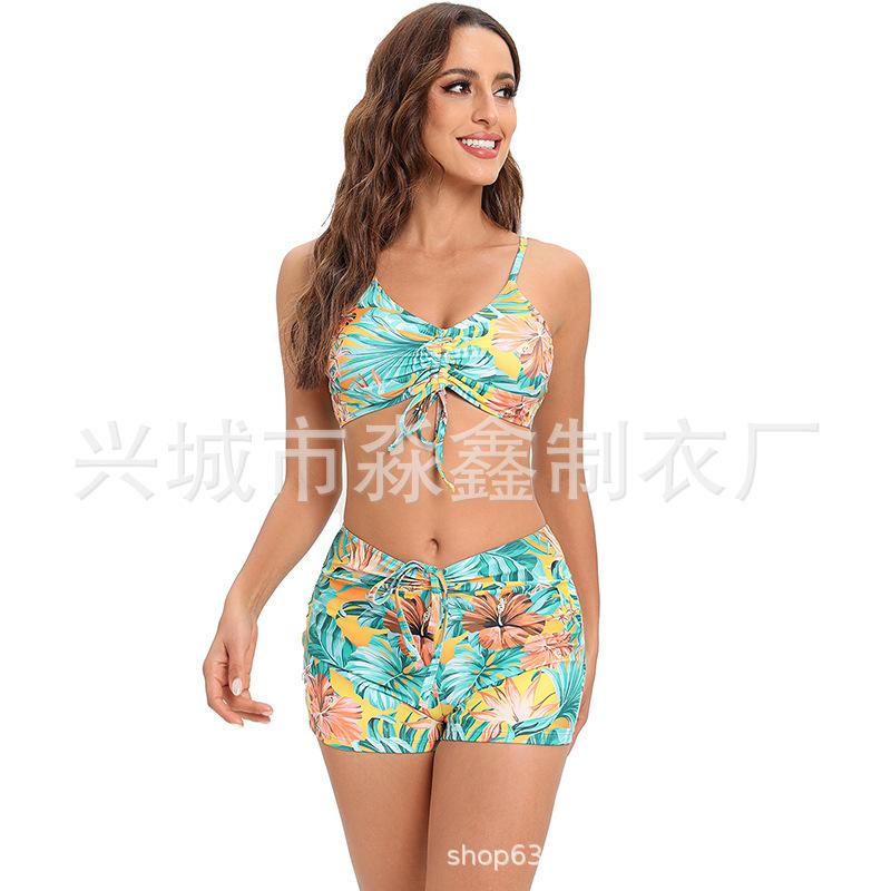 Women S Split Swimsuit Tie Side Bikini Briefs Floral Print Female Swimwear
