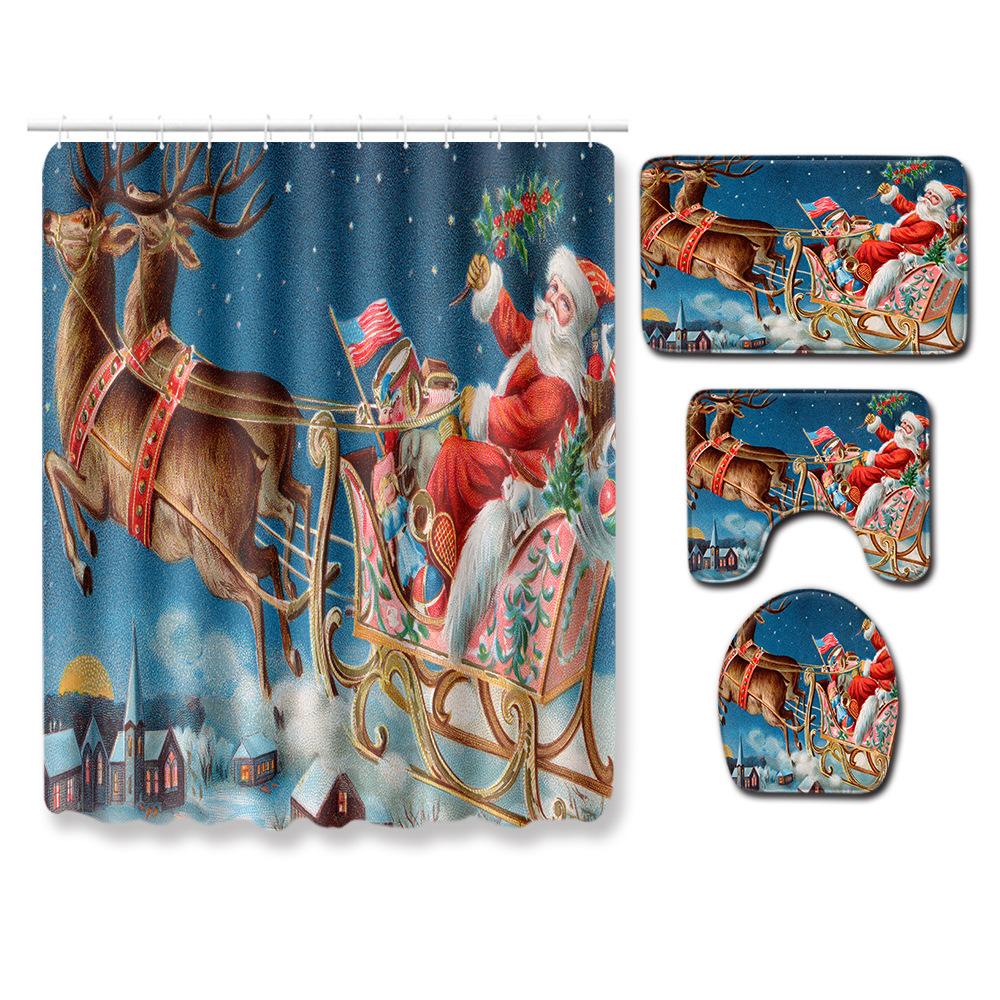 Christmas Home Door Mat Bathroom Shower Curtain Floor Mat Combination Four-Piece Set Bedroom Living Room Carpet