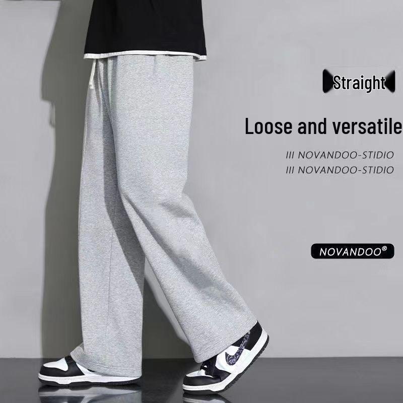 Korean-Style Plus Size Fleece-Lined Sweatpants for Students - Loose, Straight-Leg Casual Pants for Autumn/Winter.