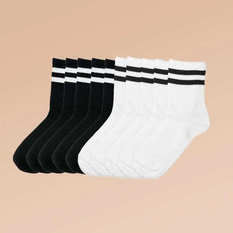 5/10Pairs Striped Crew Socks Comfy & Breathable Mid Tube Socks  Women's Stockings & Hosiery