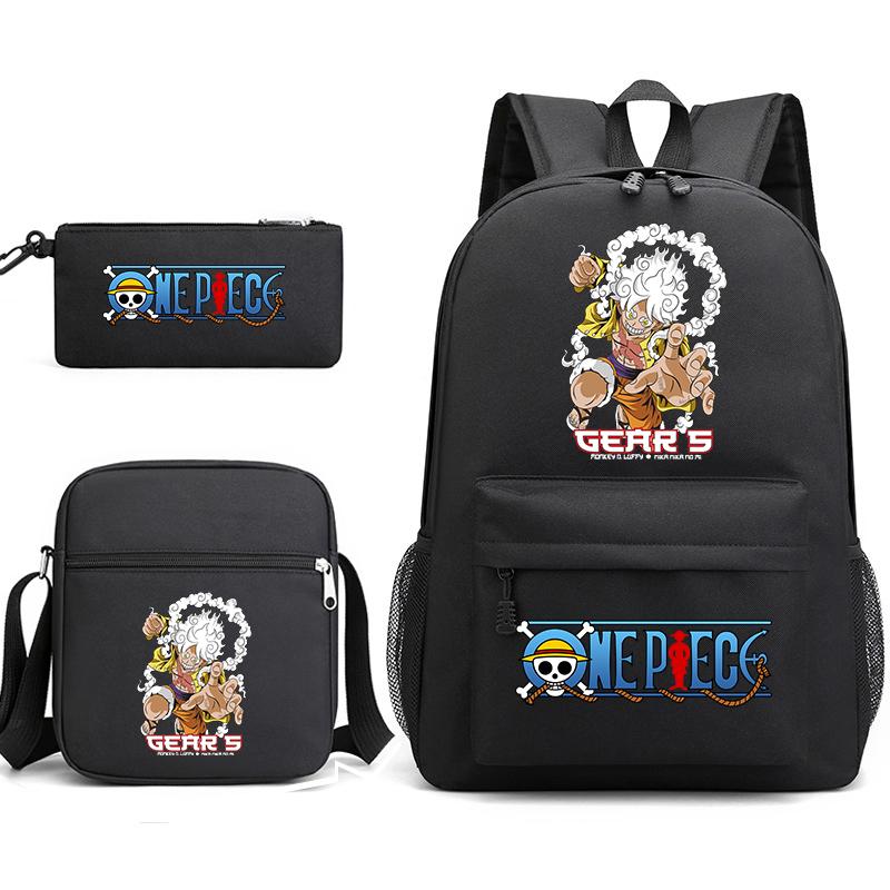 One Piece Luffy Anime Print Student Backpack Set 3 In 1 School Bag for Boys Girls with Pencil Case Tote Shoulder Bag