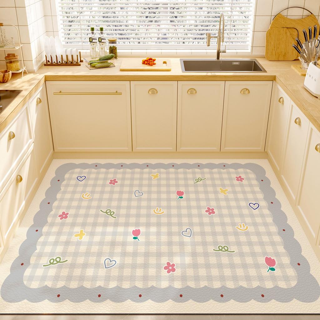 Pink Kitchen Carpet Waterproof Floor Mat Pvc Leather Carpets Non-slip Oil-proof Candy-colored Cute Sweet Home Decoration Rugs
