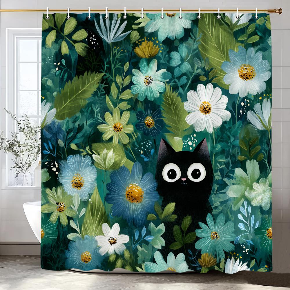 Cute Cats and dogs in the garden Shower Curtain, Bathroom Decorative Shower Curtain, Waterproof Shower Curtain with Hooks