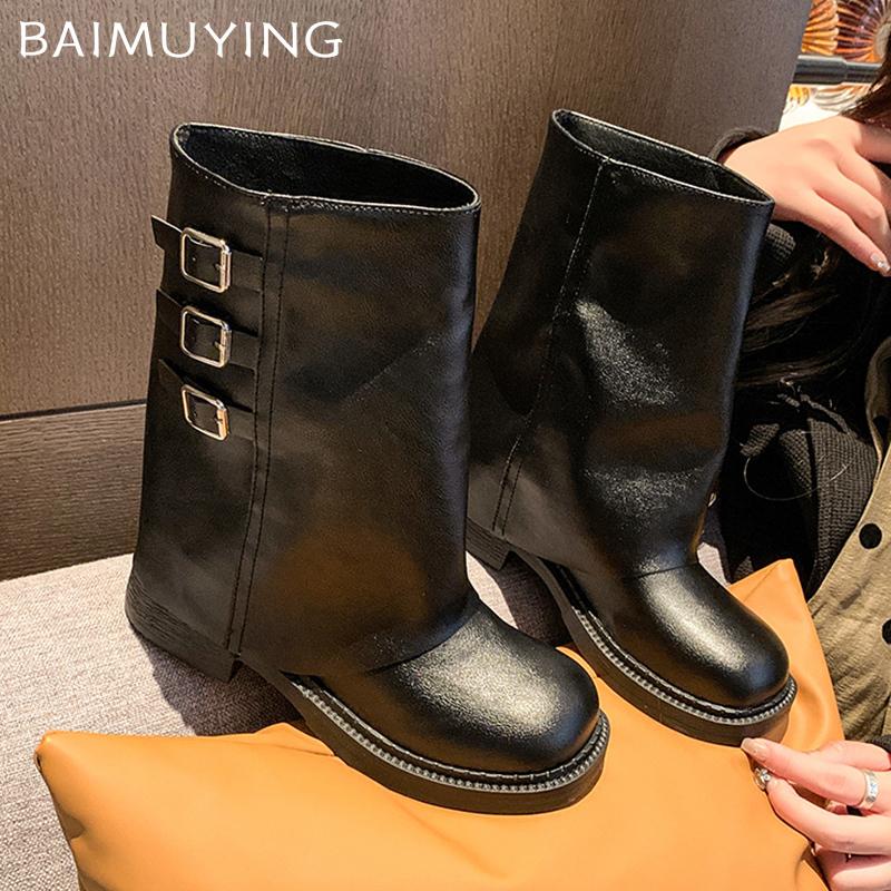 Zimní robustní dámské kotníkové boty Kožené módní boty na středním podpatku 2025 Trend Designové lodičky Gladiátorky Motorkářské Botas De Mujer