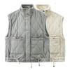 Women'S Casual Rhombus Gray Stand-Up Collar Sleeveless Cotton Vest Vest