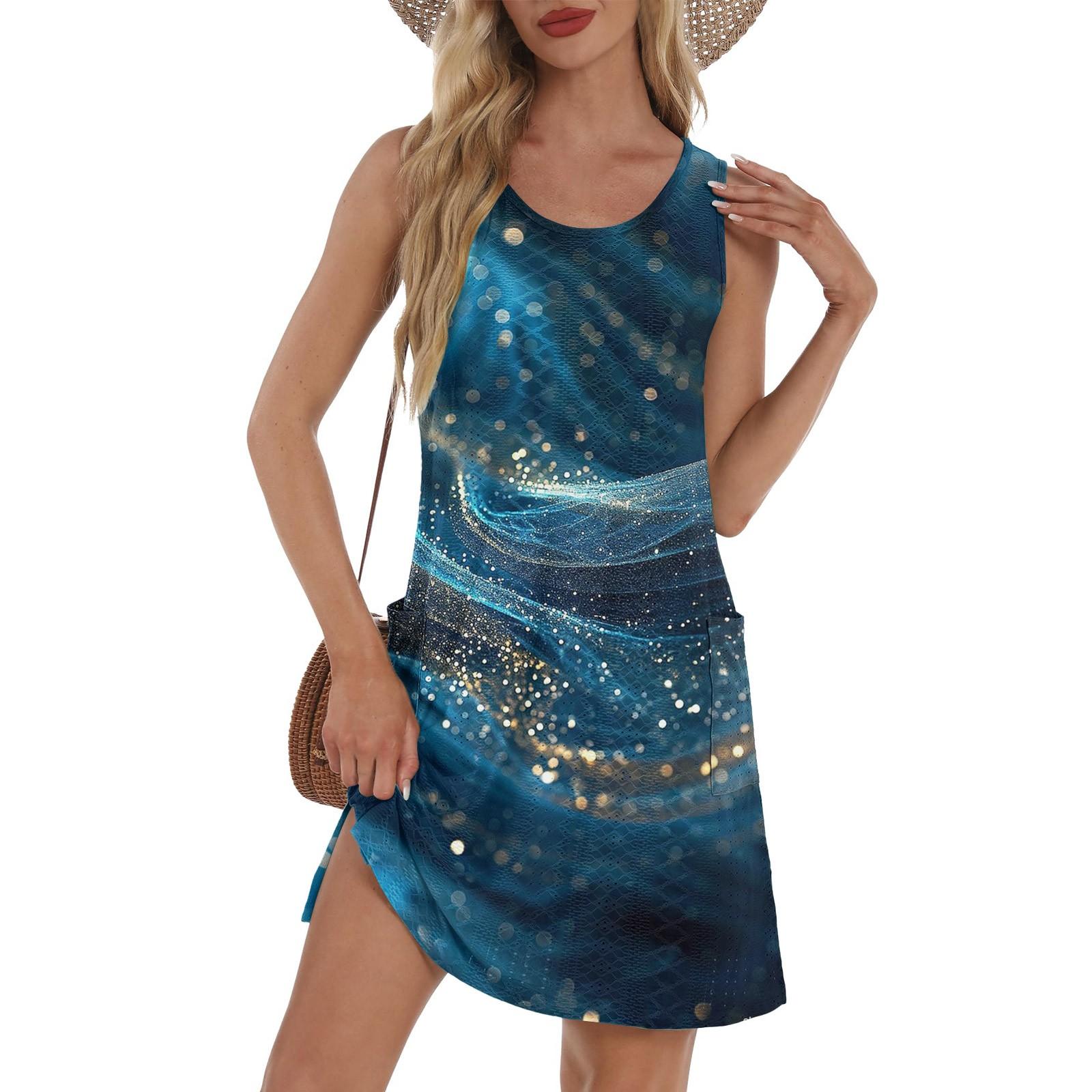 

Женское свободное повседневное платье с принтом, жилет, юбка на бретелях, платье с карманами Юбка на бретелях, платье с карманами L синий