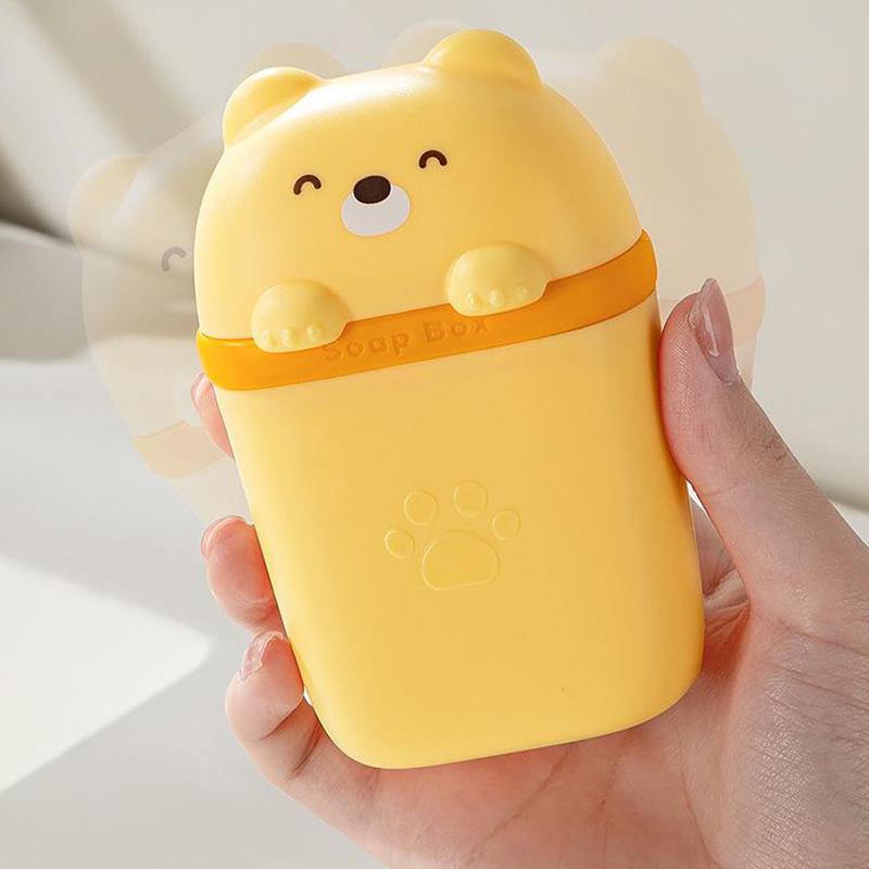 Portasapone portatile a forma di orso dei cartoni animati, scatola di immagazzinaggio sigillata, impermeabile, da viaggio, per la casa, il bagno, il campeggio, la scatola di immagazzinaggio portatile