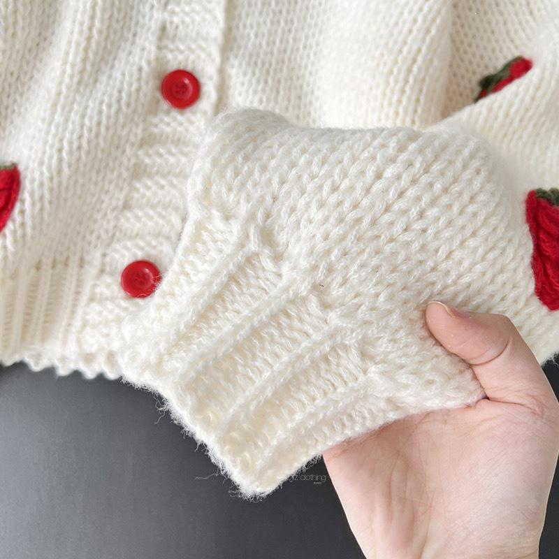 Versatile V-neck 3D Strawberry Knit Cardigan - Sweet, Fashionable, and Gentle Sweater