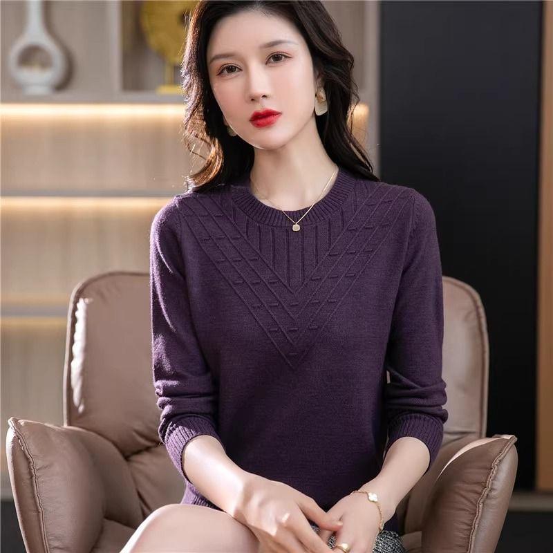 

Осень-зима женский свитер с круглым вырезом, однотонные пуловеры, весенние теплые облегающие рубашки с длинным рукавом, повседневные женские джемперы XXL фиолетовый