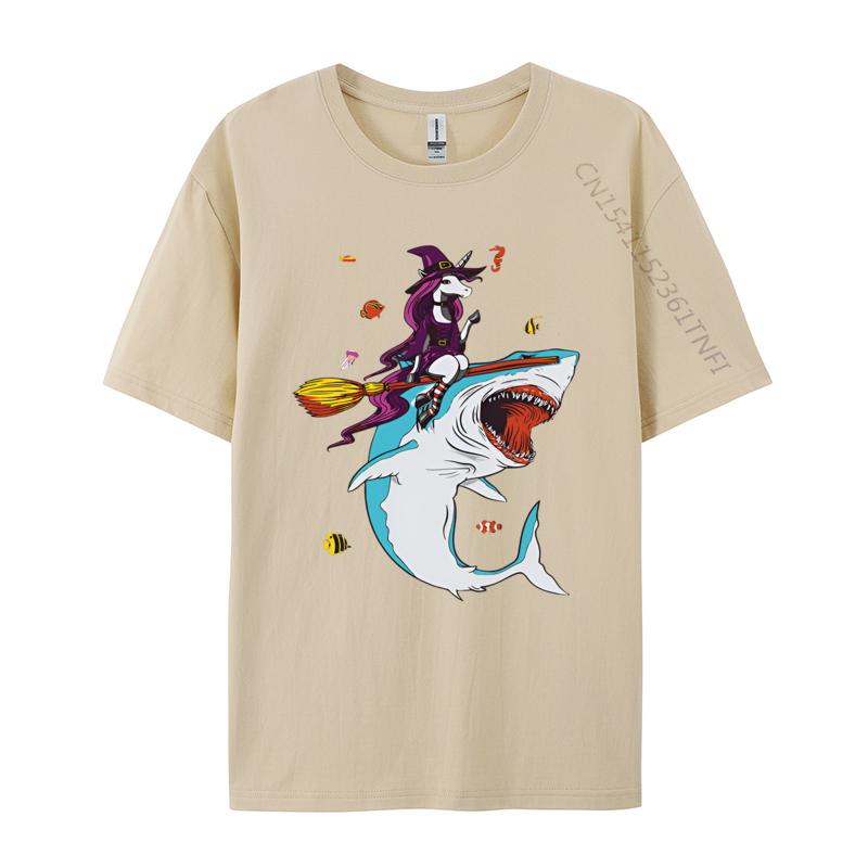 Funny Unicorn Riding Shark Halloween T Shirts Printed Tshirt Men Tee Shirt Anime Adult Man Top Shirts