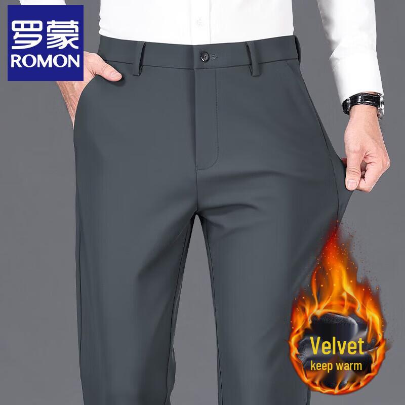 Romon Men s Autumn/Winter Straight Fit Business Casual Pants 36