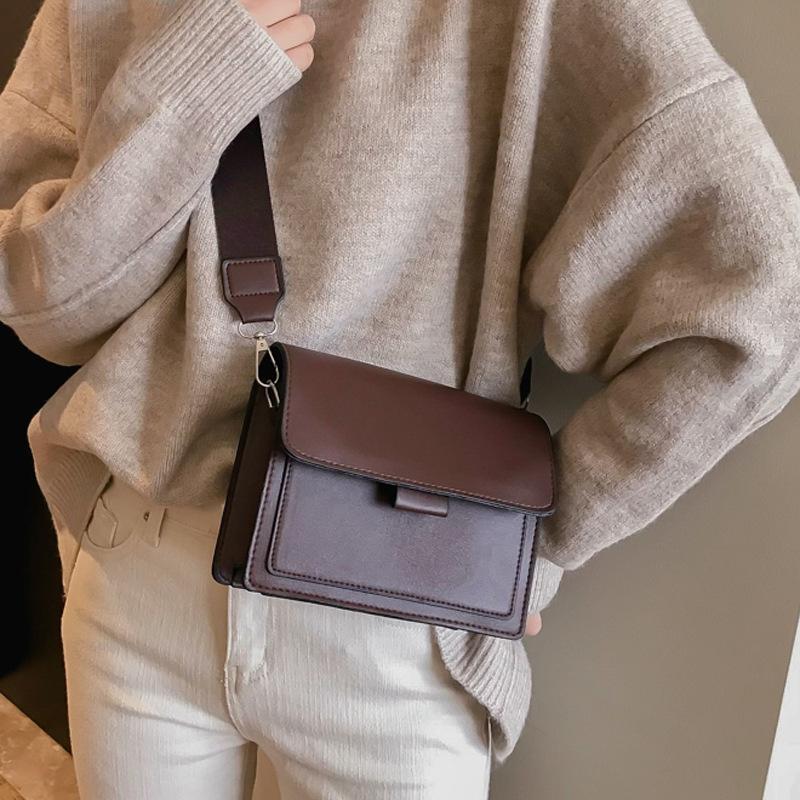 New Small Bag Women's Spring New Trendy Ins Versatile Wide Shoulder Strap Small Square Bag Retro Single Shoulder Crossbody