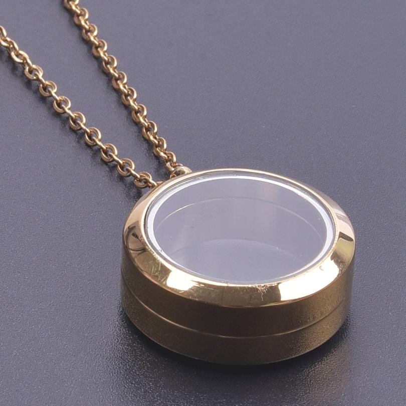 Never Fade Round Stainless Steel Locket Pendant Necklaces For Women Men Accessories Living Lockets Necklace Memory Jewelry Gift
