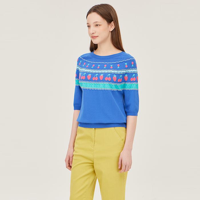 Benetong Berry Jacquard Short Sleeve Knit _Bakp59531Bl