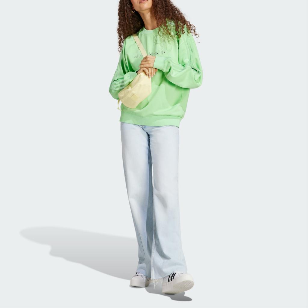 Adidas Originals Trefoil Logo Embroidered Side Stripe Crew Neck Sweatshirt Women Tops Glory-Mint-Green IP7132