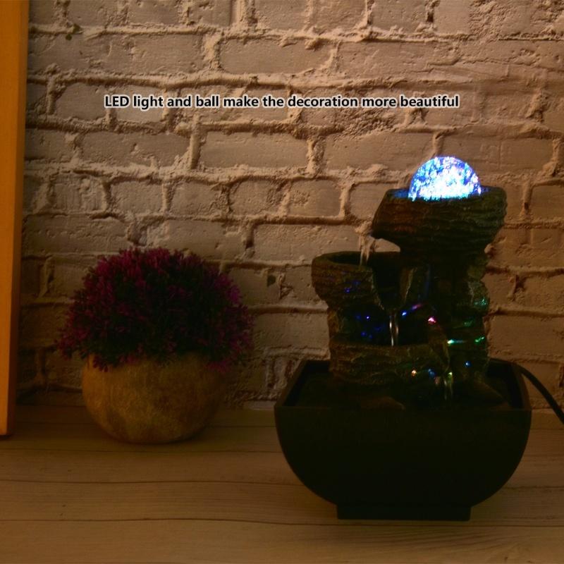 Elegant Resin Desktop Fountain Decoration Home Tabletop Landscape Ornament With Light BallEU Plug 220V