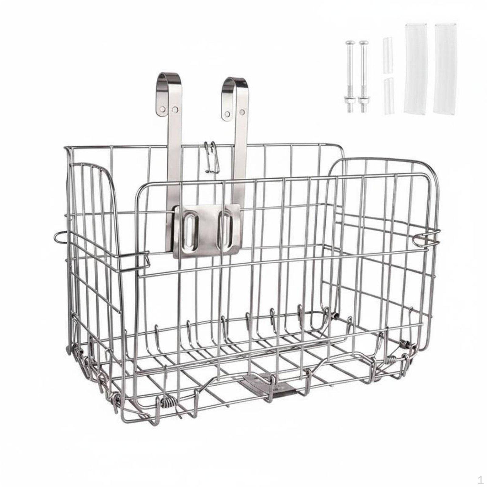 Foldable Bike Basket Large Capacity Front Versatile for Commuters, Grocery Silver 20KG Load
