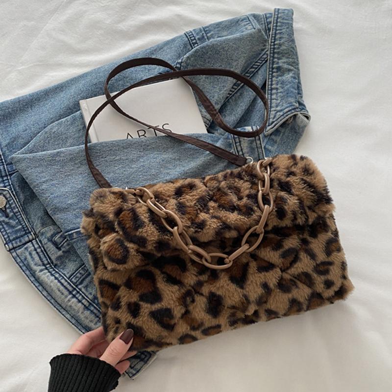 

Yogodlns Fashion Leopard Plush Single Shoulder Bag Reusable Simple Casual Crossbody Bag Large Capacity Tote Bags for Women 29.5x7.5x18cm леопардовый