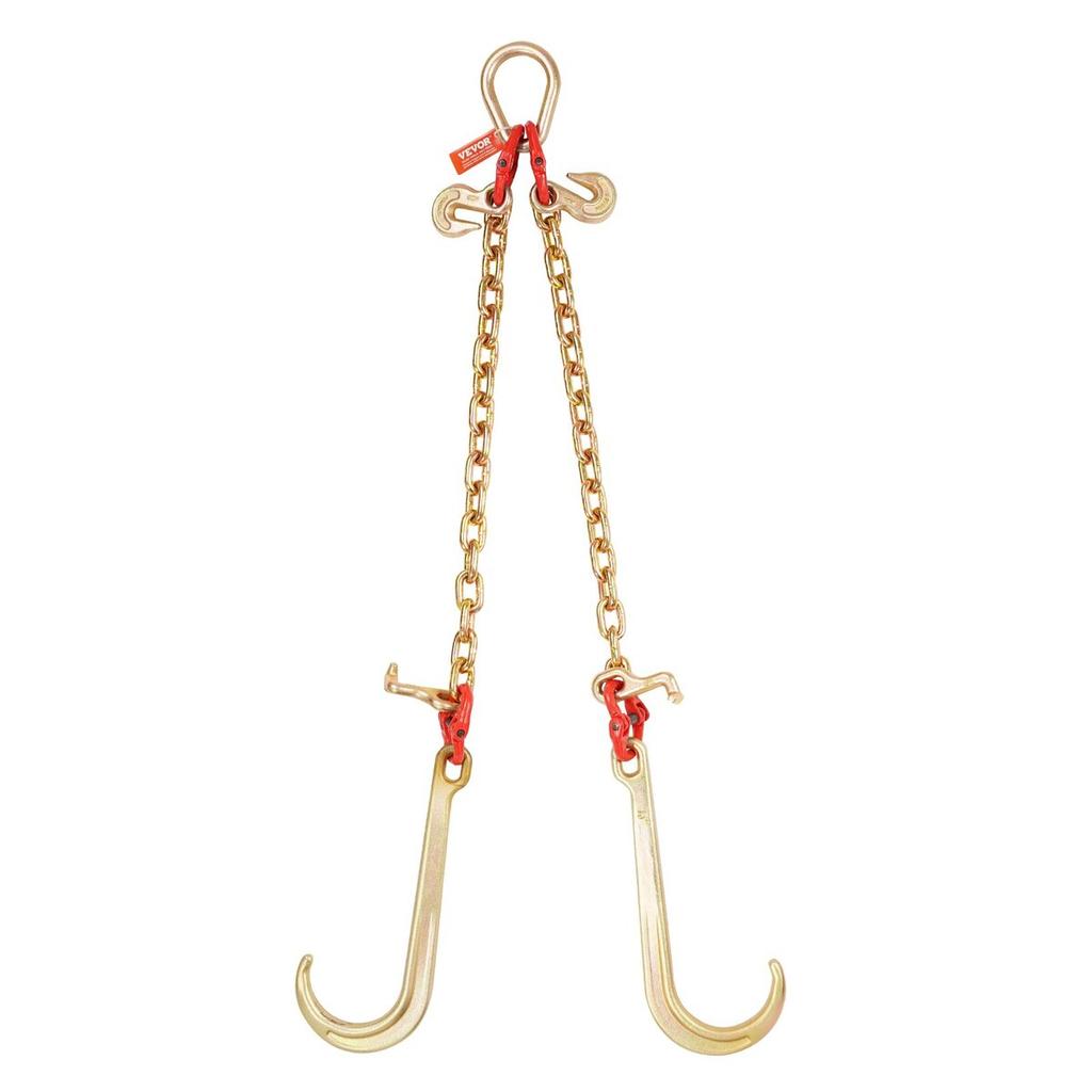3/8"x2' G80 Tow Chain J Hook V-Chain Bridle Grab & T Hook Wrecker 15600lbs