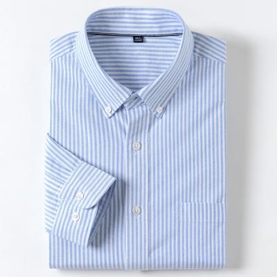 Men's Fashion 100% Cotton Striped Oxford Shirts Comfortable Soft Long Sleeve Standard-fit Button-down Outerwear Casual Shirt