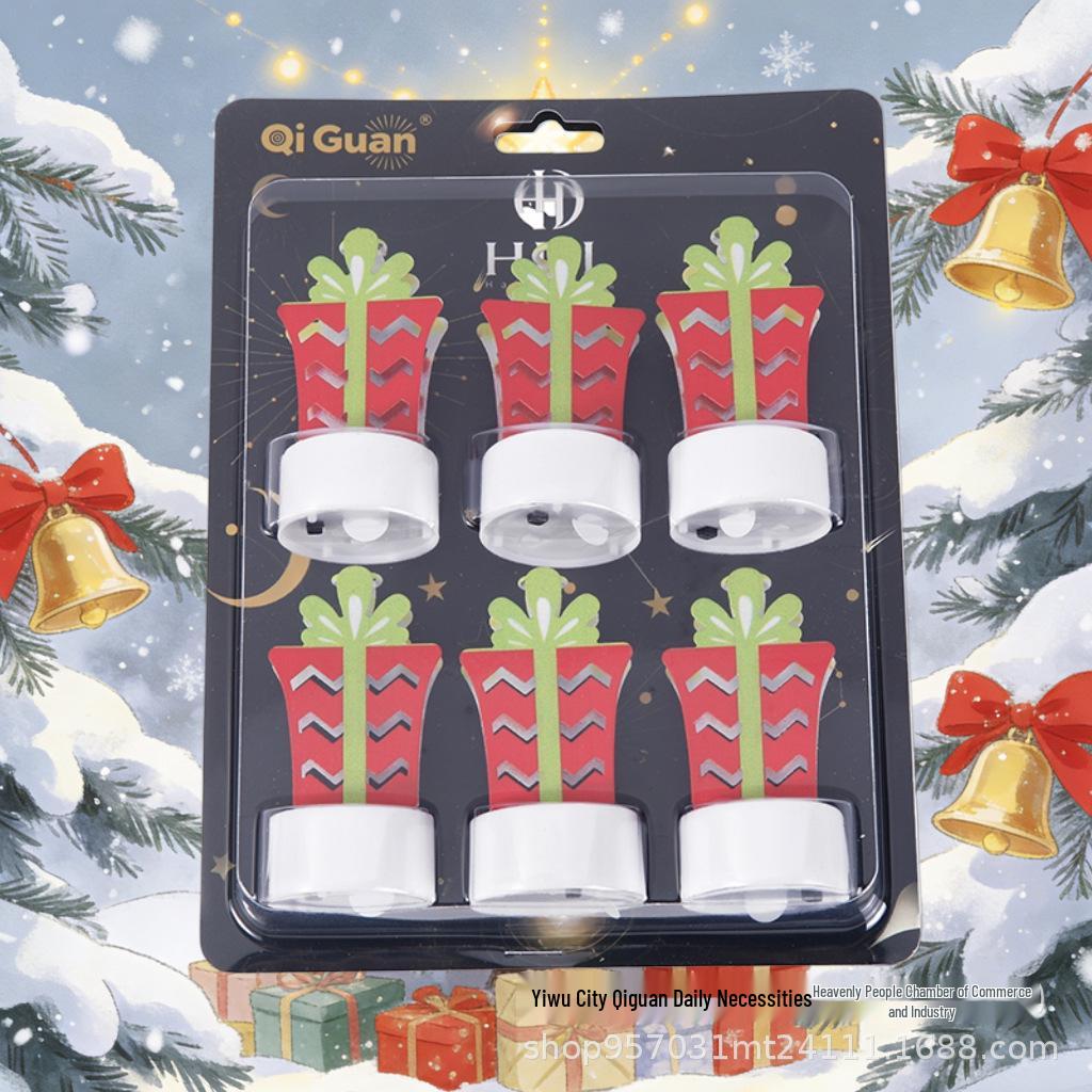 6-Piece LED Christmas Candle Lights with Wrought Iron Tree and Santa Decorations